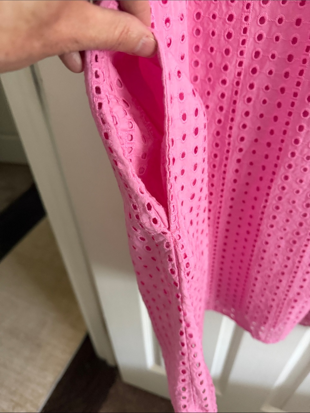 St. John's Bay Pink Eyelet V-Neck Ruffle Sleeve Mini Dress - Picture 8 of 16